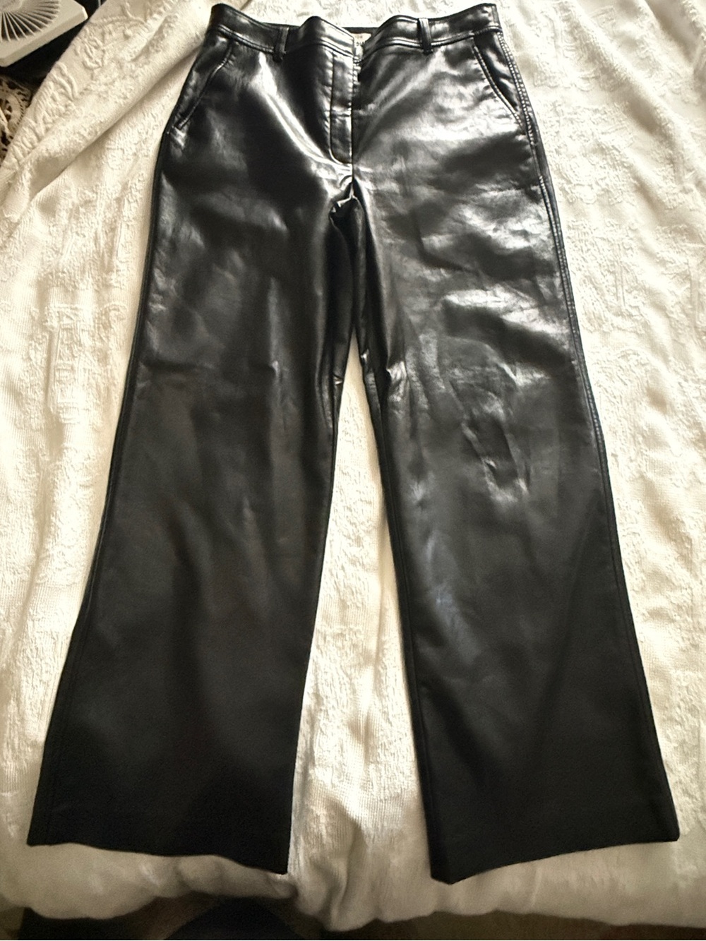 ARITZIA BABATON Black Faux Vegan Leather Wide-Leg Women's Trouser Pants Size 12